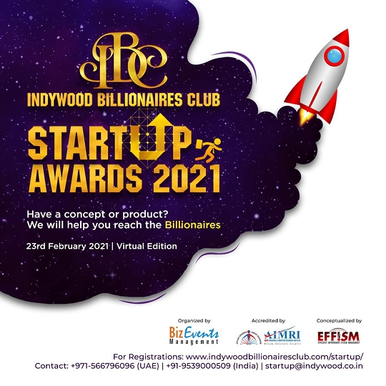 Aries International Maritime Research Institute (AIMRI) In Association With Indywood Billionaires Club Announces The Maiden Edition Of Indywood Billionaires Club Startup Awards 2021