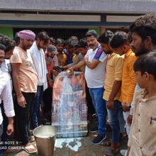 The poster of Bhojpuri’s Rajinikanth Hit Machine Khesari Lal Yadav’s Chori Chori Chupke Chupke was showered by the fans with milk